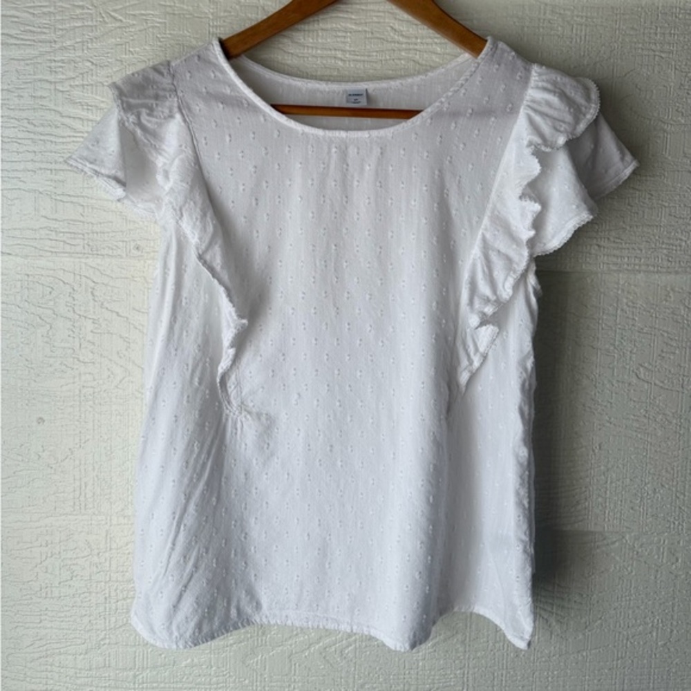 Old Navy White Swiss Dot Ruffle Sleeve Blouse XS Boho Top